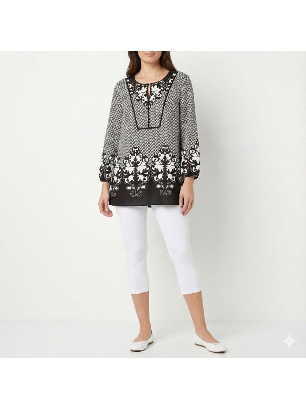 CHICO’S Easy Care Poly Geometric Print Tunic Top Sz 16